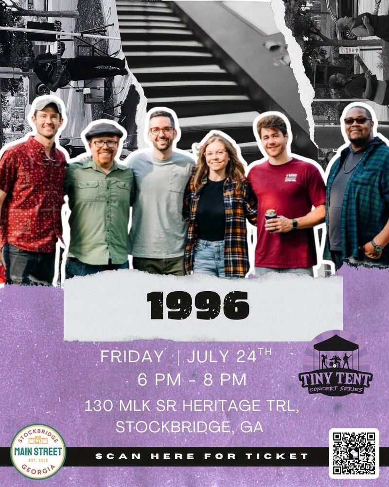 City of Stockbridge Main Street Tiny Tent Performer Announcement with Ticket sales QR Code