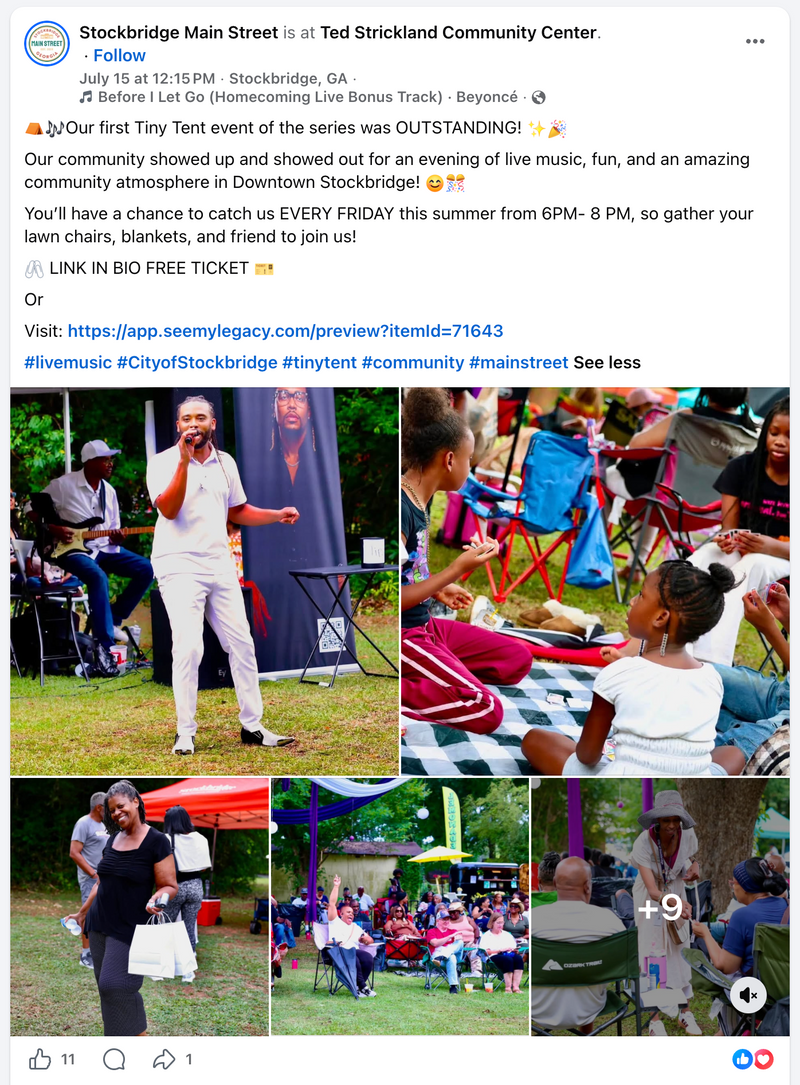City of Stockbridge Main Street Tiny Tent Event Highlight with Ticket Link
