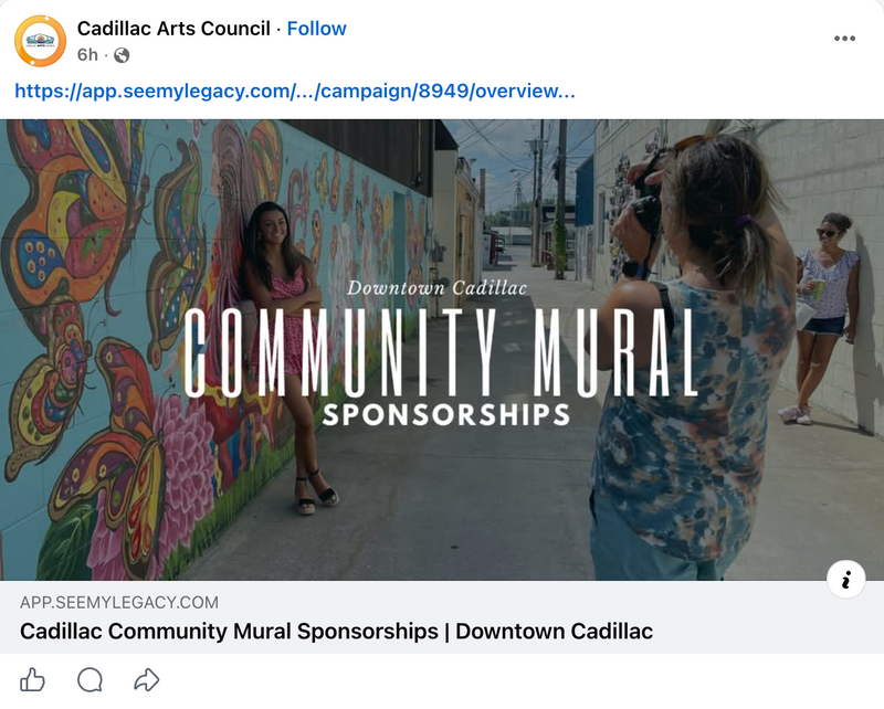 Downtown Cadillac Community Mural Sponsorship Promotion Post by Another Local Organization