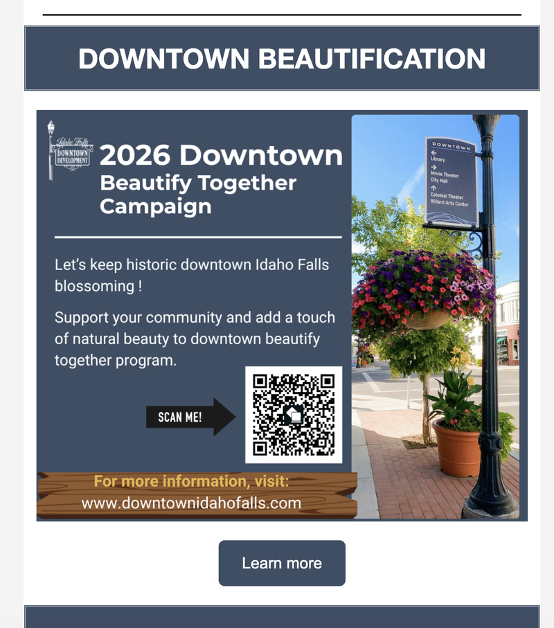 Downtown Idaho Falls Newsletter Promoting their Downtown Beautification