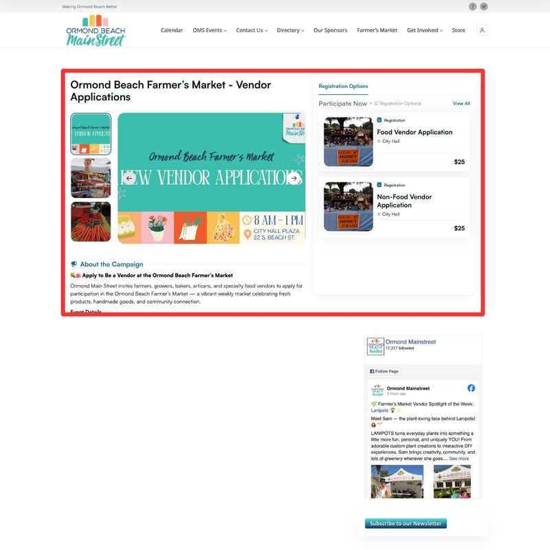 Ormond Beach Main Street Vendor Application Website Embed