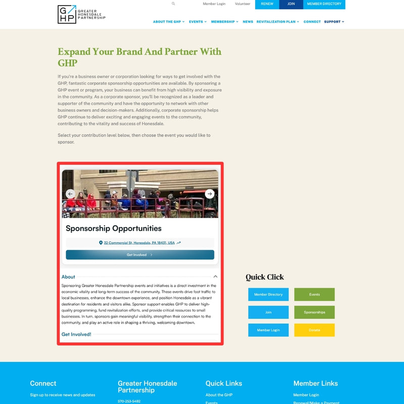 GHP embedded Sponsorship Opportunities to Website