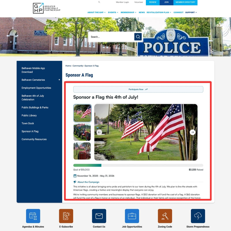 Town of Belhaven Embedded Fundraiser Campaign on Website.
