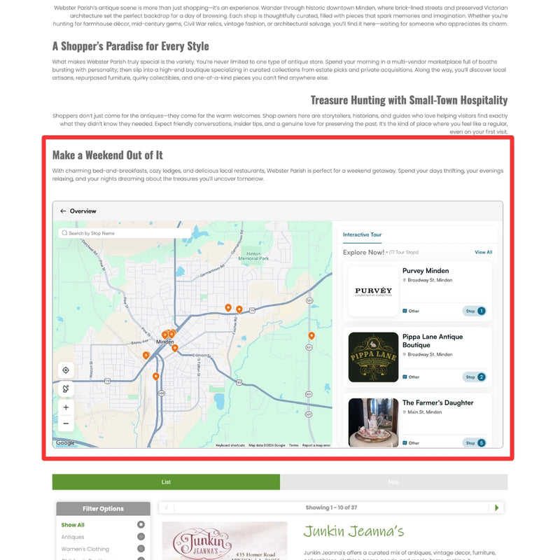 Webster Parish Embedded Antique & Thrift Trail to Website