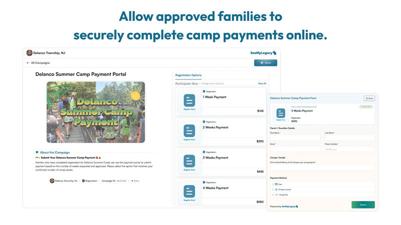 Summer Camp Payment Portal Post Registration
