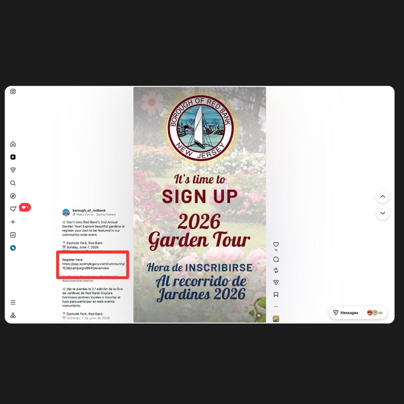 Borough of Red Bank Promoted Garden Tour Registration with Reel