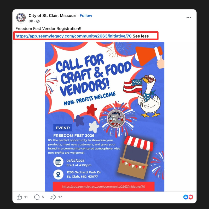 City of St. Clair Missouri Freedom Fest Community Initiative Social Post