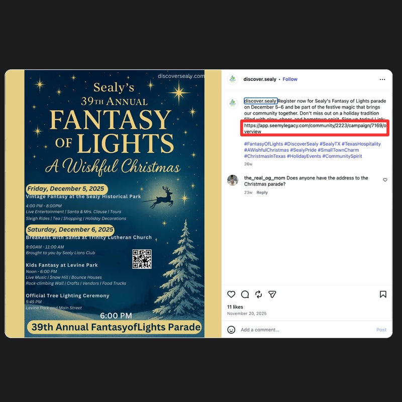 Discover Sealy Fantasy of Lights Social Announcement with Participation Link