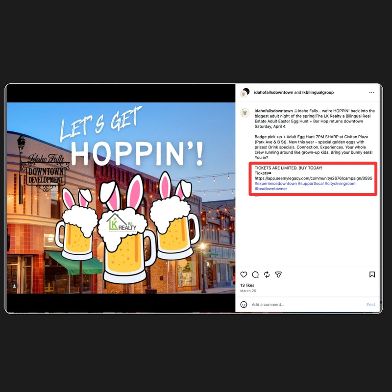 Idaho Falls Downtown HOPPING Event Ticket Sale Social Post