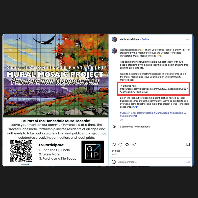 Greater Honesdale Partnership Shared QR Code on Flyer for Mural Mosaic Project