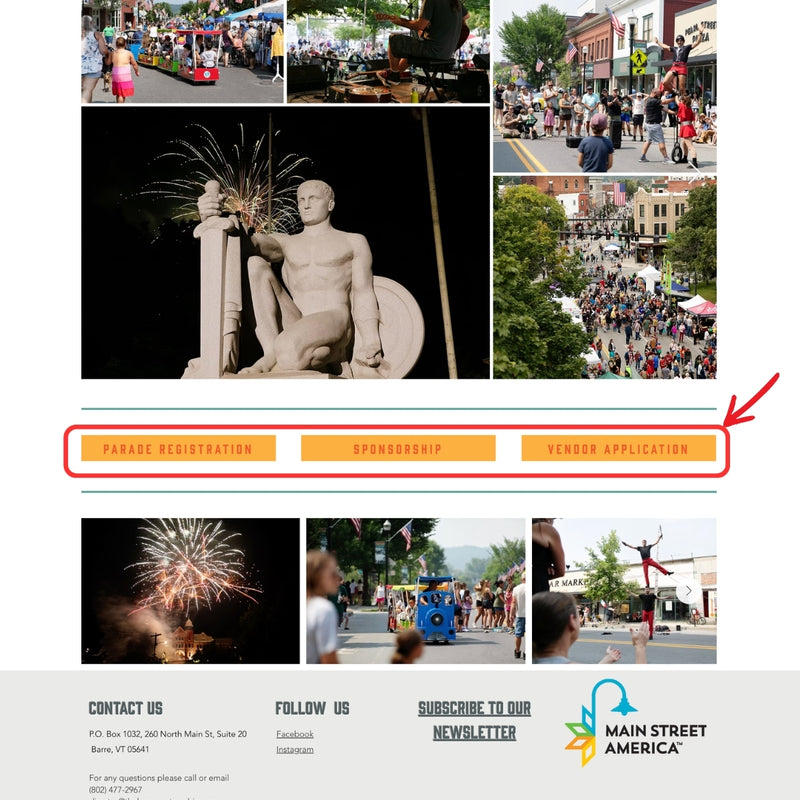The Barre Partnership Heritage Festival Website landing Page with participation buttons